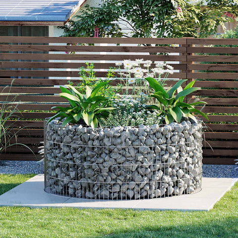 Rootz Gabion Ø 90cm, Height 40cm - Stone Fence - Garden Decor - Galvanized Steel - 2.5mm Wire - 90cm x 40cm - Silver - 110cm x 42cm x 3cm