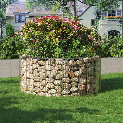 Rootz Gabion Ø 90cm, Height 40cm - Stone Fence - Garden Decor - Galvanized Steel - 2.5mm Wire - 90cm x 40cm - Silver - 110cm x 42cm x 3cm