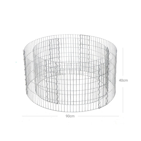 Rootz Gabion Ø 90cm, Height 40cm - Stone Fence - Garden Decor - Galvanized Steel - 2.5mm Wire - 90cm x 40cm - Silver - 110cm x 42cm x 3cm