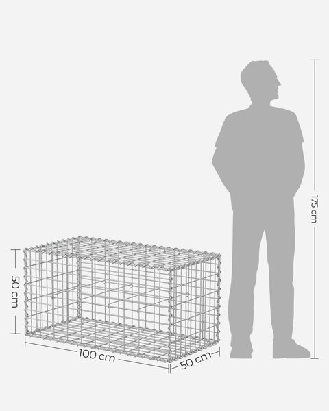 Rootz Silver Gabion Kit - Metal Mesh - Galvanized Steel - Easy Assembly - 100cm x 50cm x 50cm