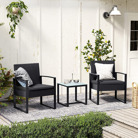 Rootz PE Rattan Outdoor Furniture Set - Garden Furniture - Balcony Set - Polyethylene - Tempered Glass - VFT Cushions - 53cm x 57.5cm x 76cm