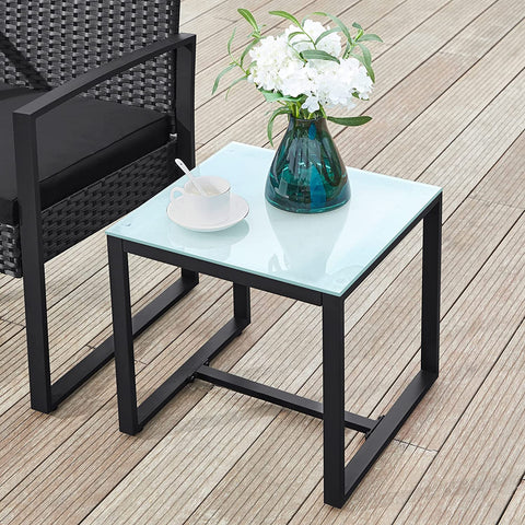 Rootz PE Rattan Outdoor Furniture Set - Garden Furniture - Balcony Set - Polyethylene - Tempered Glass - VFT Cushions - 53cm x 57.5cm x 76cm