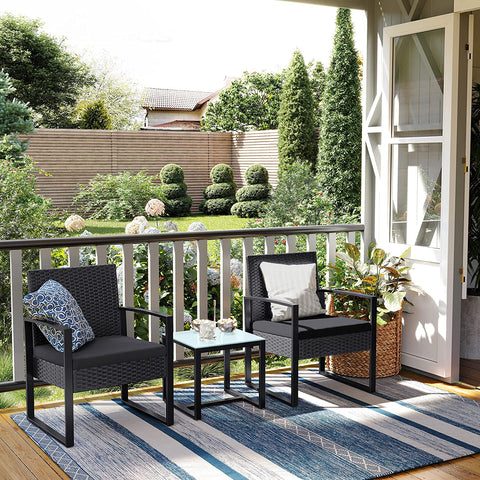 Rootz PE Rattan Outdoor Furniture Set - Garden Furniture - Balcony Set - Polyethylene - Tempered Glass - VFT Cushions - 53cm x 57.5cm x 76cm