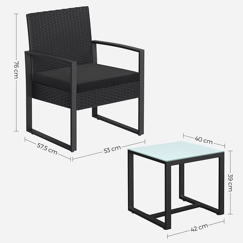 Rootz PE Rattan Outdoor Furniture Set - Garden Furniture - Balcony Set - Polyethylene - Tempered Glass - VFT Cushions - 53cm x 57.5cm x 76cm