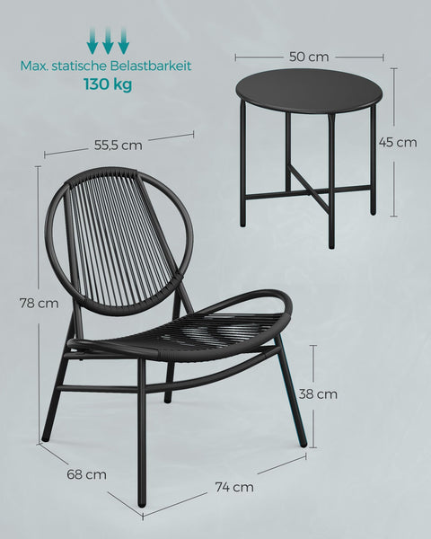 Rootz 3 Piece Outdoor Furniture Set - Garden Set - Patio Table and Chairs - PE Material - Weather-resistant - 50cm x 45cm | 68cm x 74cm x 78cm