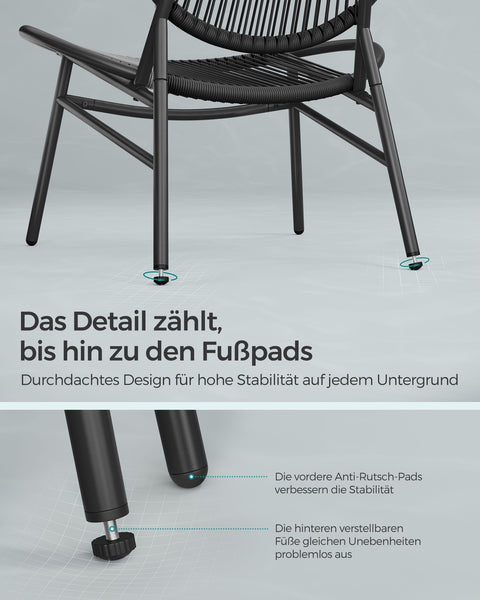 Rootz 3 Piece Outdoor Furniture Set - Garden Set - Patio Table and Chairs - PE Material - Weather-resistant - 50cm x 45cm | 68cm x 74cm x 78cm