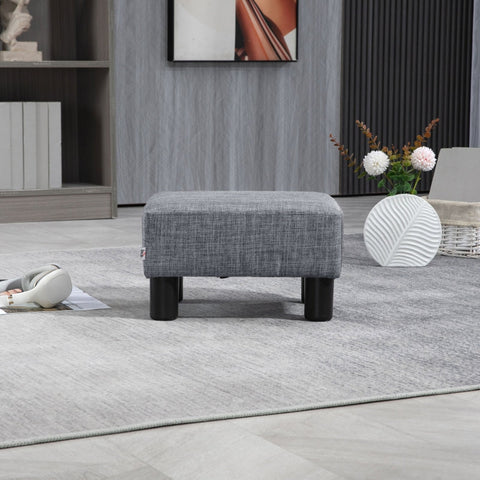 Rootz Stool with Fabric Cover - Footrest - Coffee Table - Supports Up to 100kg - Comfortable Seating - Protective Foot Pads - 40cm x 30cm x 24cm - Light Gray Linen Look