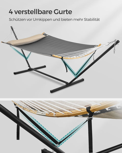 Rootz Hammock with Stand - Swing Bed - Hanging Chair - Steel Frame - Polyester Material - 400cm x 100cm x 90cm