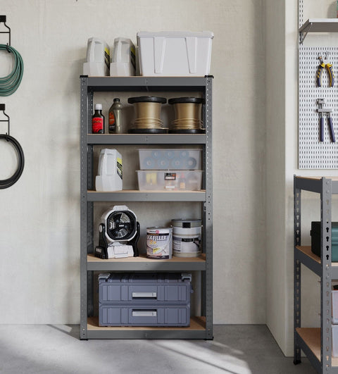 Rootz Steel Frame Heavy Duty Shelf - Gray Shelf - Adjustable Shelves - Galvanized Steel - MDF - 30cm x 75cm x 150cm