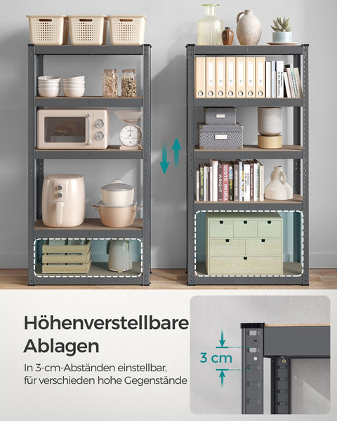 Rootz Steel Frame Heavy Duty Shelf - Gray Shelf - Adjustable Shelves - Galvanized Steel - MDF - 30cm x 75cm x 150cm