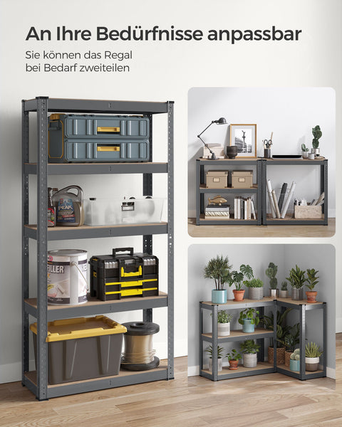 Rootz Steel Frame Heavy Duty Shelf - Gray Shelf - Adjustable Shelves - Galvanized Steel - MDF - 30cm x 75cm x 150cm