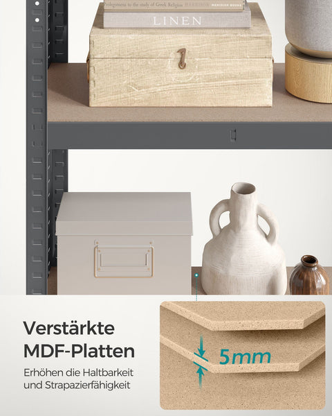 Rootz Steel Frame Heavy Duty Shelf - Gray Shelf - Adjustable Shelves - Galvanized Steel - MDF - 30cm x 75cm x 150cm