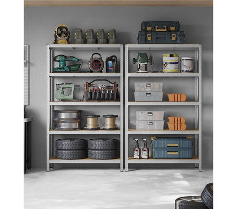 Rootz 2 Piece Set Storage Rack - Shelving Unit - Metal Shelves - Galvanized Steel - MDF - 60cm x 120cm x 200cm