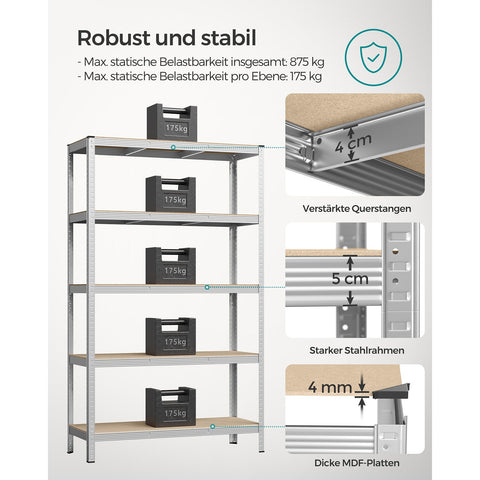Rootz 2 Piece Set Storage Rack - Shelving Unit - Metal Shelves - Galvanized Steel - MDF - 60cm x 120cm x 200cm