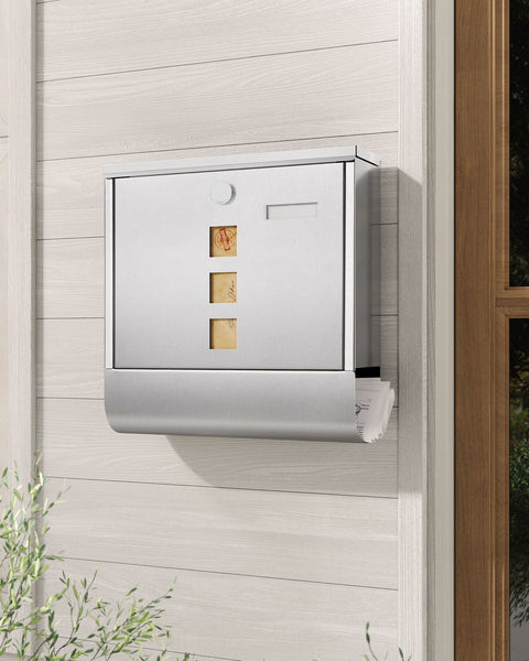 Rootz Mailbox with Silver Copper Lock Cylinder - Post Box - Letterbox - Galvanized Steel - Secure Lock - 11cm x 37cm x 37cm
