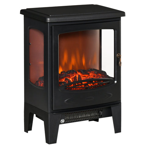 Rootz Electric Fireplace - Space Heater - Flame Stove - Adjustable Heat 1000W-2000W - 3-Sided View - 39x26x54.8cm - Black