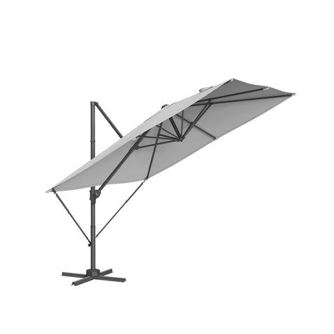 Rootz Crank Operated Dove Gray Parasol - Cantilever Umbrella - Steel Frame - 270cm x 270cm - 240cm Height - Cross Base.