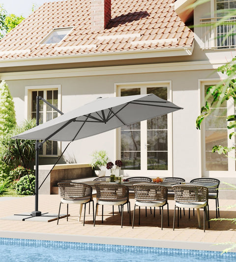 Rootz Crank Operated Dove Gray Parasol - Cantilever Umbrella - Steel Frame - 270cm x 270cm - 240cm Height - Cross Base.