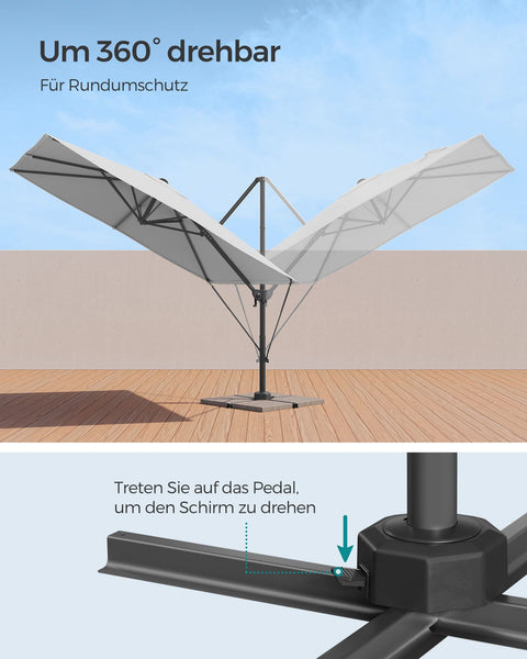 Rootz Crank Operated Dove Gray Parasol - Cantilever Umbrella - Steel Frame - 270cm x 270cm - 240cm Height - Cross Base.