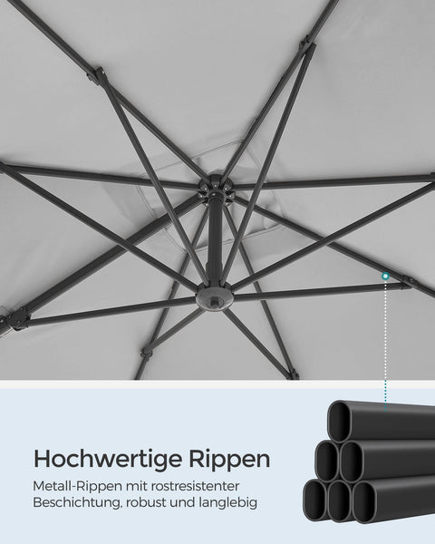 Rootz Crank Operated Dove Gray Parasol - Cantilever Umbrella - Steel Frame - 270cm x 270cm - 240cm Height - Cross Base.