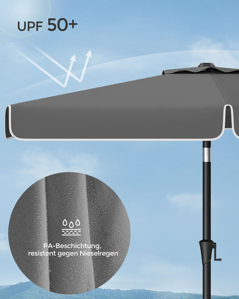 Rootz Rectangular Balcony Umbrella - Parasol - Sunshade - UV Protection - 300cm x 200cm x 240cm - Grey