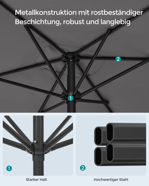 Rootz Rectangular Balcony Umbrella - Parasol - Sunshade - UV Protection - 300cm x 200cm x 240cm - Grey