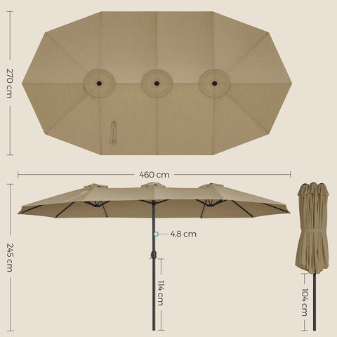 Rootz Extra Large Parasol - Sun Umbrella - Patio Umbrella - UV Protection UPF 50+ - 460 x 270 cmツ