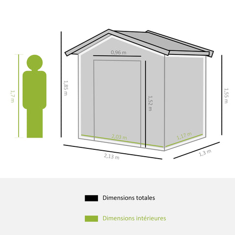 Rootz Garden House 2.42 m² - Storage Shed - Outdoor Shelter - Secure & Durable - 213L x 130W x 185H cm