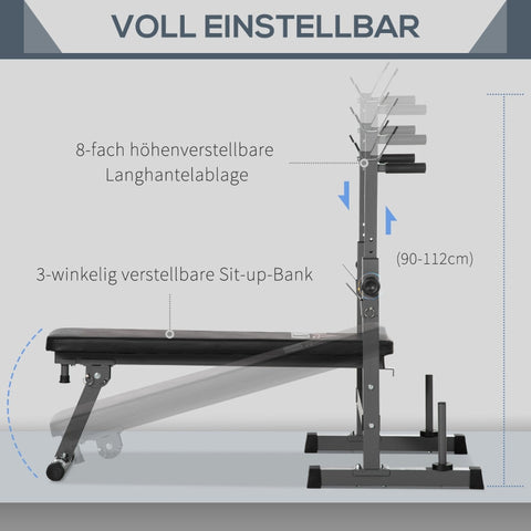 Rootz Weight Bench - Barbell Bench - Upper Body Fitness - Adjustable Dumbbell Stand - Padded Bench - Foldable - 140cm x 73cm x 98-122cm