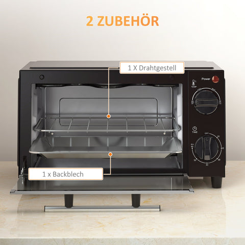 Rootz Mini Oven - Compact Oven - Small Oven - Adjustable Temperature - 35cm x 24.6cm x 20cm