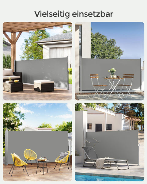 Rootz Side Awning - Retractable Screen - Rust-Resistant Privacy Shield - Steel Box Frame - 140cm x 300cm