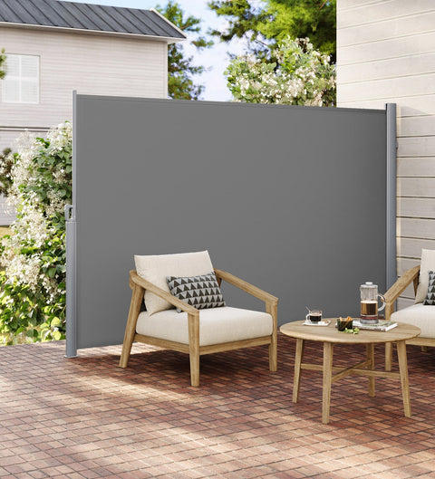 Rootz Grey Extendable Side Awning - Retractable Shade - Outdoor Barrier - Rust-Resistant - 1.8m x 3.5m
