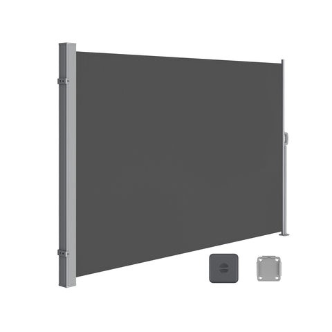 Rootz Grey Side Awning - Privacy Screen - Sun Shade - UV Protection - 180cm x 350cm