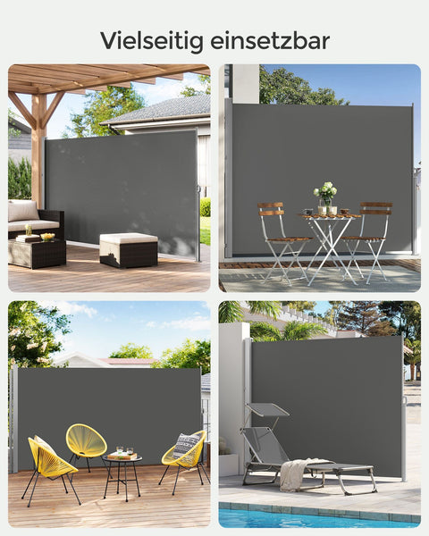 Rootz Grey Side Awning - Privacy Screen - Sun Shade - UV Protection - 180cm x 350cm