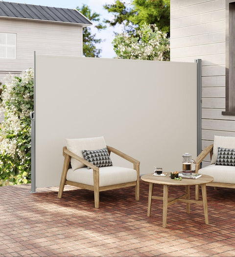 Rootz 180 x 350 cm Side Awning - Privacy Screen - Sun Shade - White - UV Protection - Powder Coated Iron