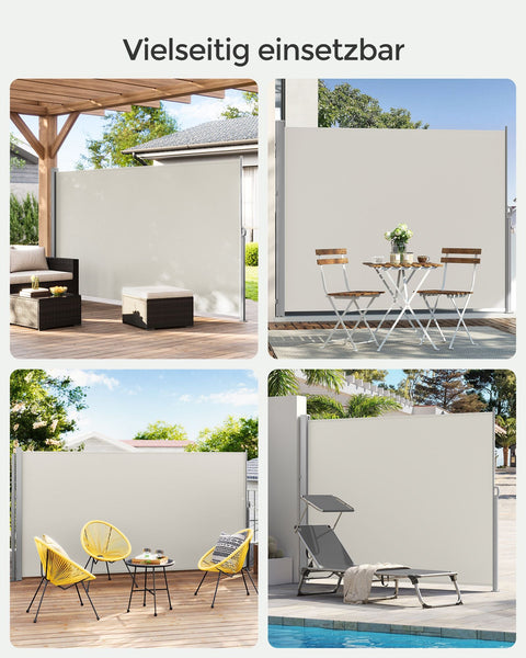 Rootz 180 x 350 cm Side Awning - Privacy Screen - Sun Shade - White - UV Protection - Powder Coated Iron