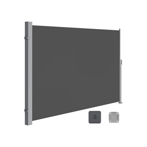 Rootz Extendable Side Awning - Retractable Privacy Screen - Sun Shade - Weather Resistant - 200cm x 400cm -Grey