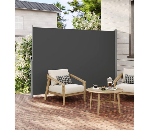 Rootz Extendable Side Awning - Retractable Privacy Screen - Sun Shade - Weather Resistant - 200cm x 400cm -Grey