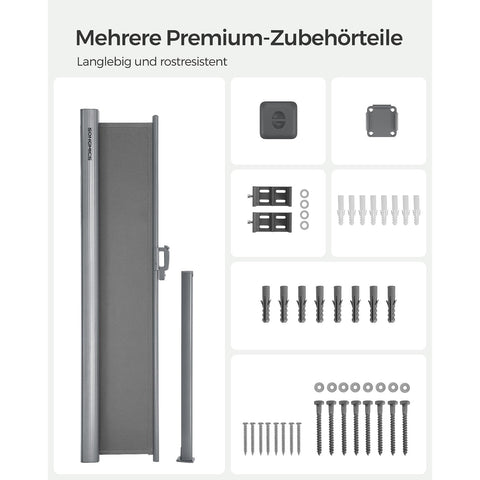 Rootz Extendable Side Awning - Retractable Screen - Privacy Shade - UV Protection - 200cm x 400cm