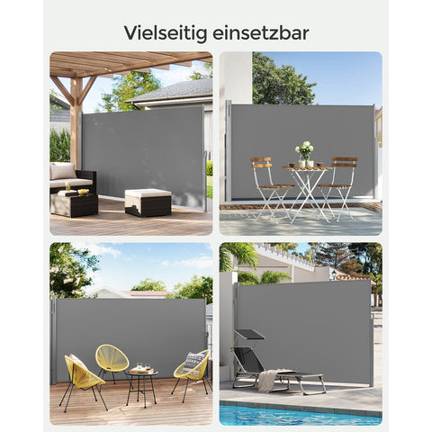 Rootz Extendable Side Awning - Retractable Screen - Privacy Shade - UV Protection - 200cm x 400cm