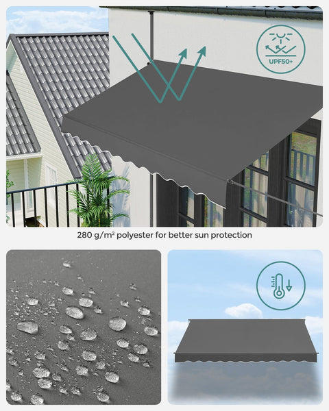 Rootz Balcony Awning - Clamp Awning - Sunshade - UV & Rain Protection - Easy Assembly - 250cm x 130cm