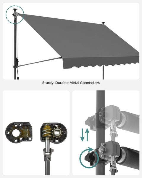 Rootz Balcony Awning - Clamp Awning - Sunshade - UV & Rain Protection - Easy Assembly - 250cm x 130cm