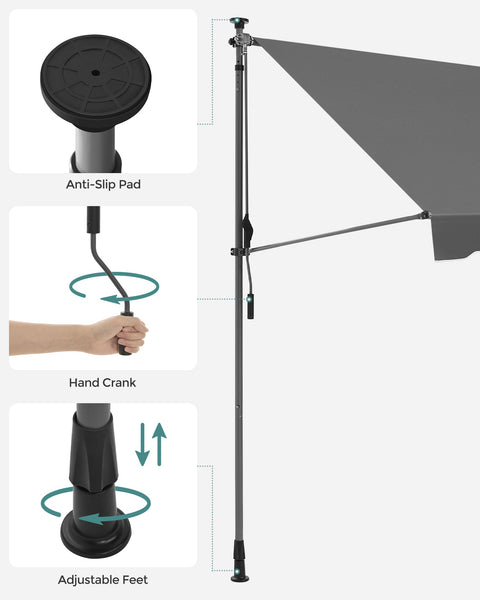 Rootz Balcony Awning - Clamp Awning - Sunshade - UV & Rain Protection - Easy Assembly - 250cm x 130cm
