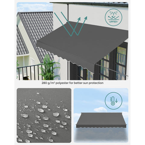 Rootz Clamp Awning - Balcony Awning - Adjustable Awning - UV Protection - 300 x 130 cm - Enjoy Hassle-Free Setup