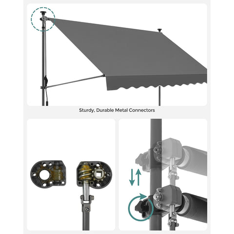 Rootz Clamp Awning - Balcony Awning - Adjustable Awning - UV Protection - 300 x 130 cm - Enjoy Hassle-Free Setup