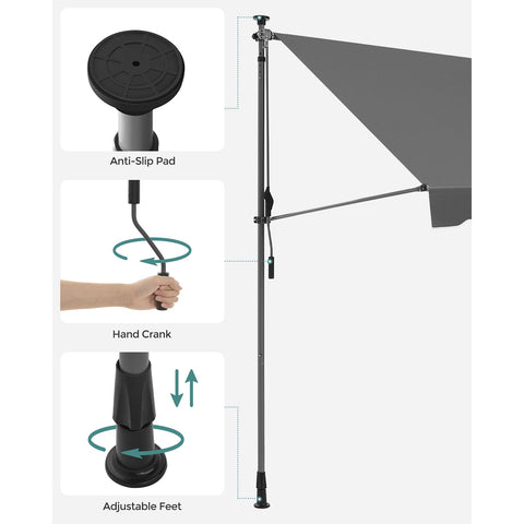 Rootz Clamp Awning - Balcony Awning - Adjustable Awning - UV Protection - 300 x 130 cm - Enjoy Hassle-Free Setup