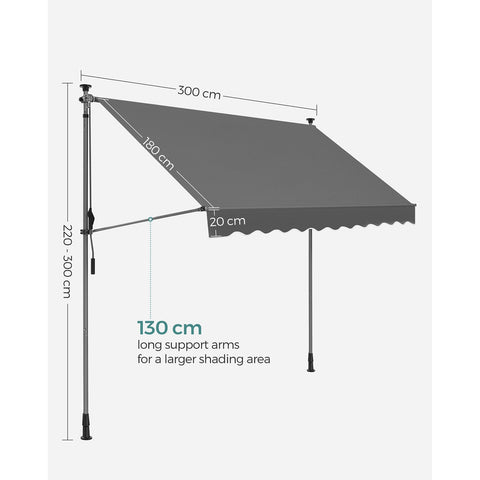 Rootz Clamp Awning - Balcony Awning - Adjustable Awning - UV Protection - 300 x 130 cm - Enjoy Hassle-Free Setup