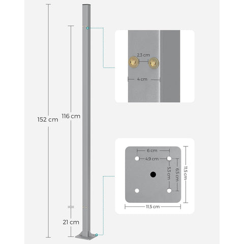 Rootz Support Post for Awning Box - Standpfosten - Powder-Coated Metal - Durable Support - 11.5 x 11.5 x 152 cm