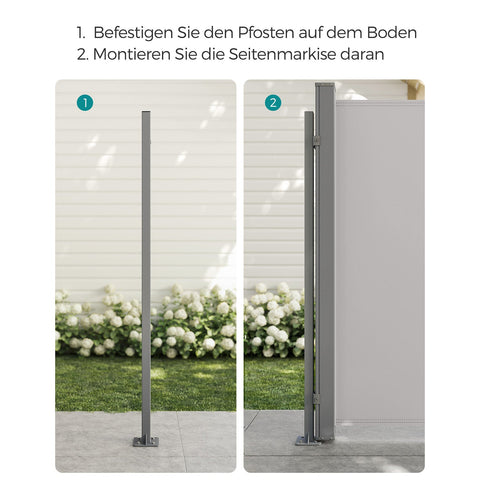 Rootz Support Post for Awning Box - Standpfosten - Powder-Coated Metal - Durable Support - 11.5 x 11.5 x 152 cm