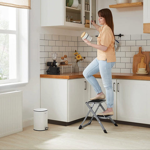 Rootz 2 Step Stepladder - Folding Step Stool - Stable Construction - Steel - 50cm x 59.5cm x 44cm